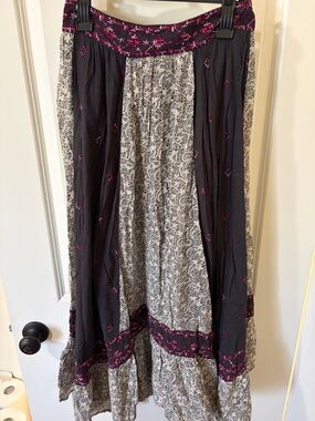 Free People Maxi Skirt in Black, Cream & Pink